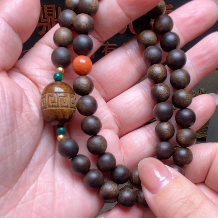 沉香手串越南芽庄紫棋08➕富森红土沉香木雕