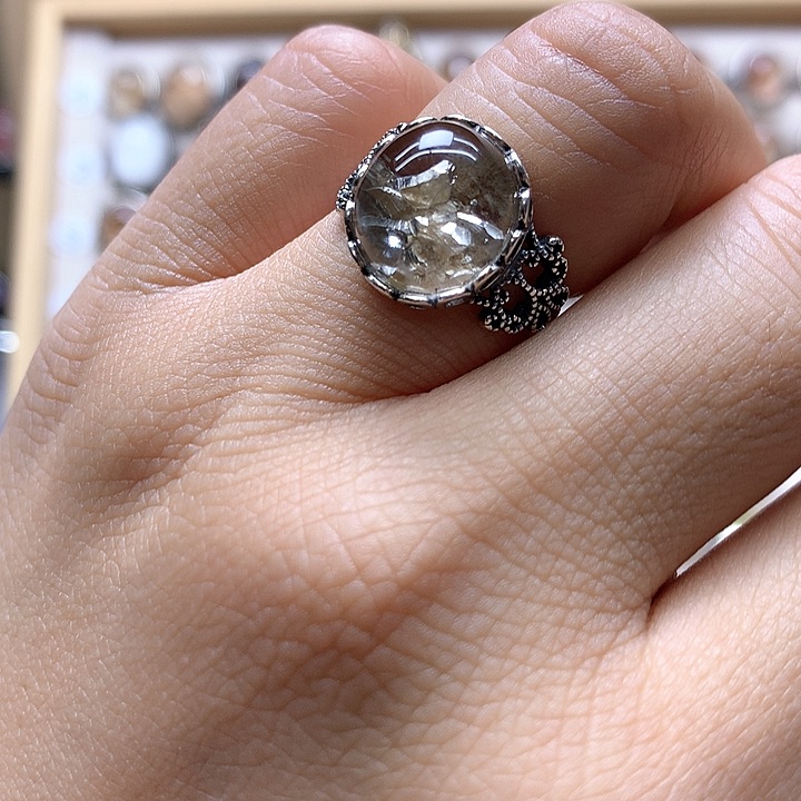 水晶水晶戒指银S925镶嵌这****宝