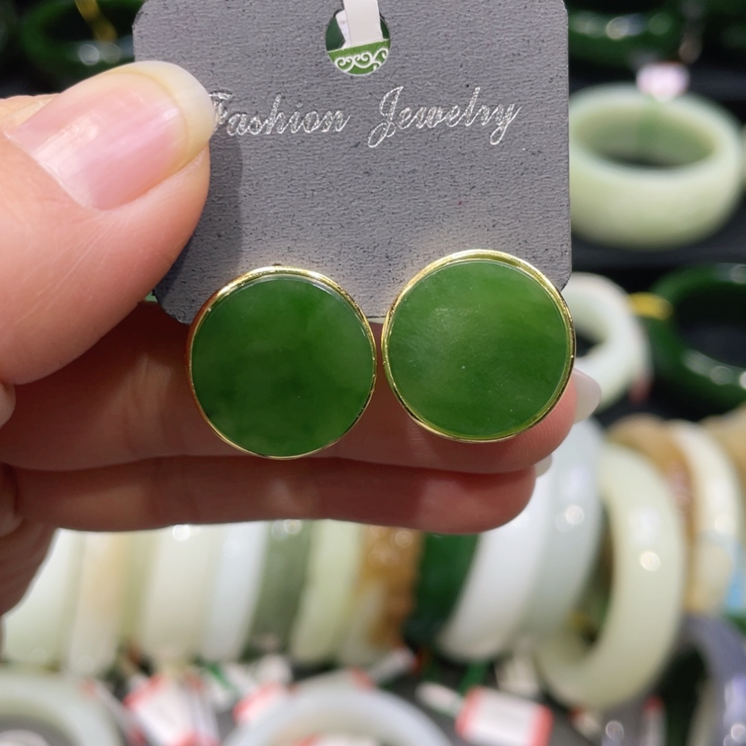 银S925镶嵌和田玉耳饰