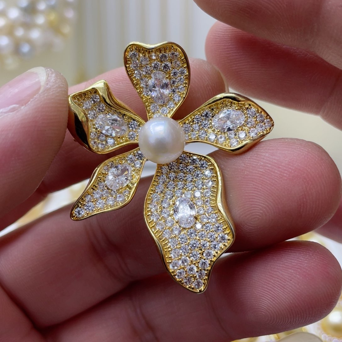 海水珍珠胸针合金