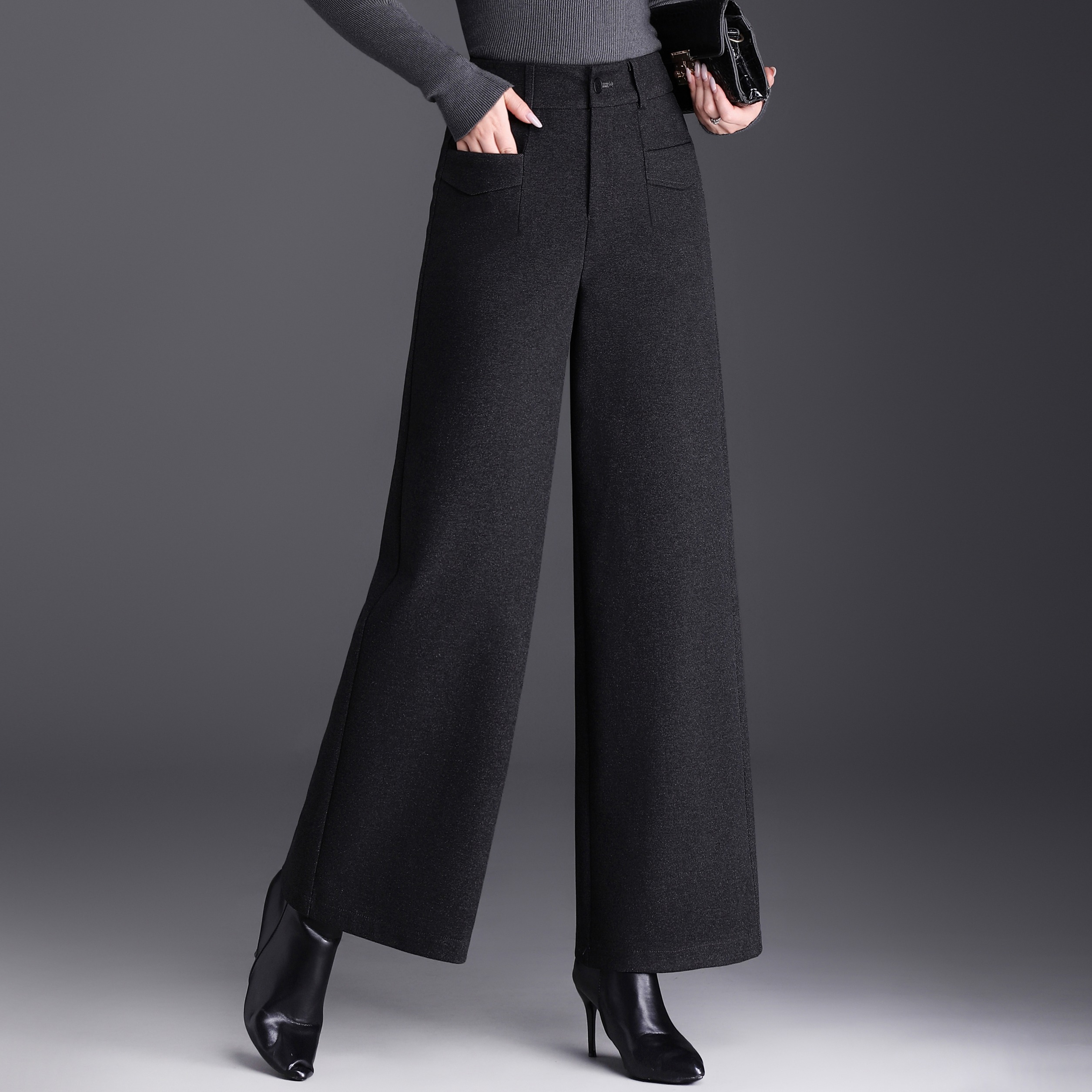 灰色阔腿裤女2025秋冬新款高腰宽松休闲女裤子垂坠感直筒长裤