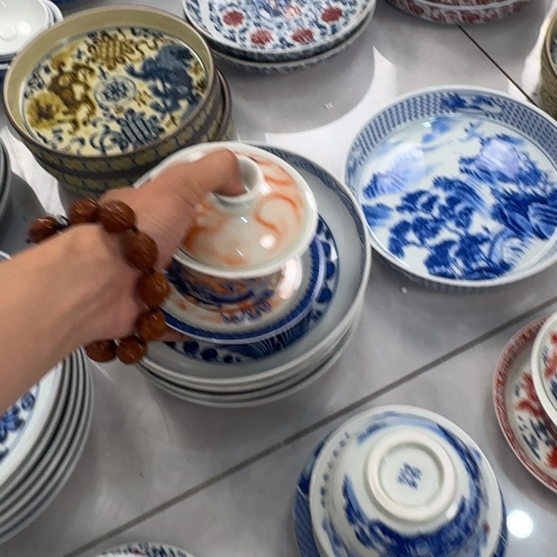 超***超摆件梵红狮子三才盖碗