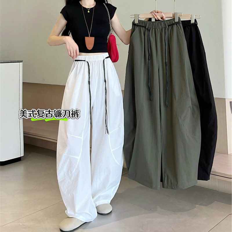 【送腰绳】弯刀速干裤女夏季2025高腰显瘦休闲慵懒休闲宽松阔腿裤