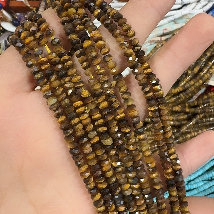 玛瑙/玉髓合金珠宝半成品一条4mm切面虎睛算盘珠