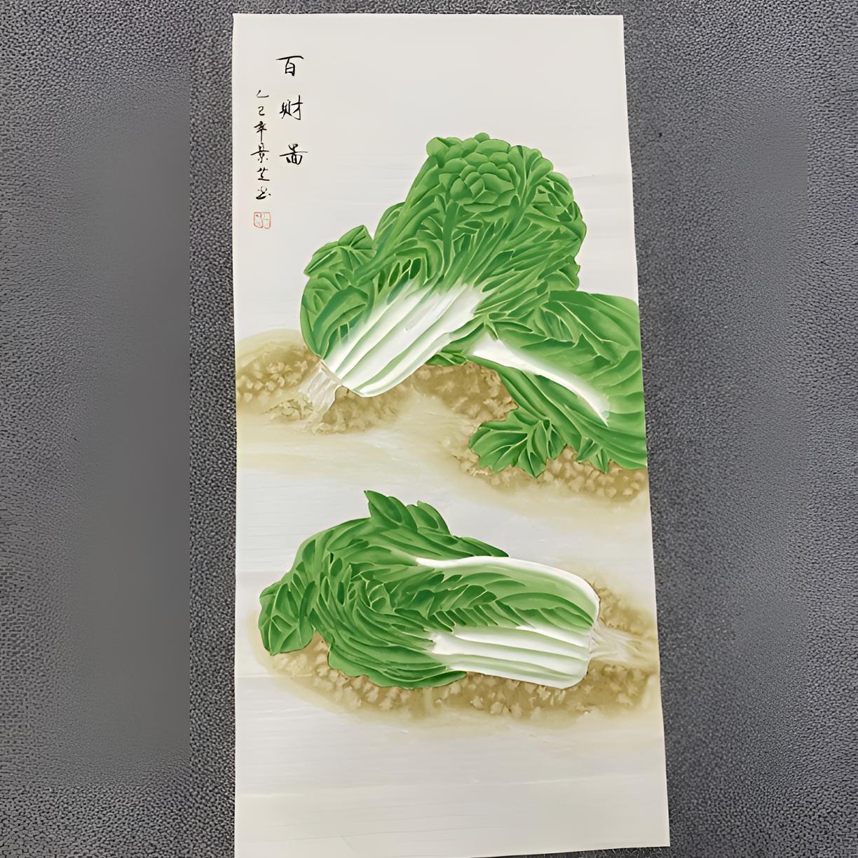 工笔白菜，三尺白菜，尺寸100×50厘米，熟宣纸
