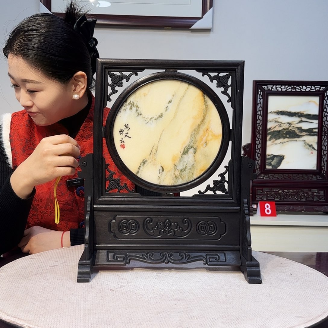 石材天然大理石画屏风31×38