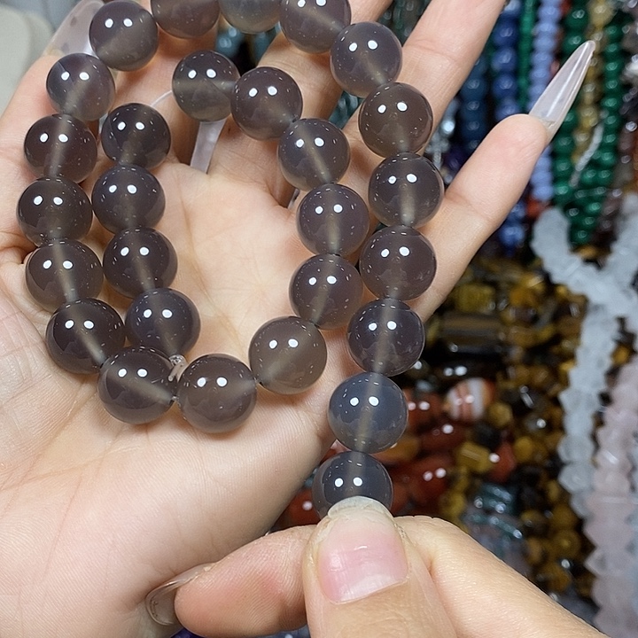 玛瑙/玉髓未镶嵌珠宝半成品A级灰玛瑙卡14mm