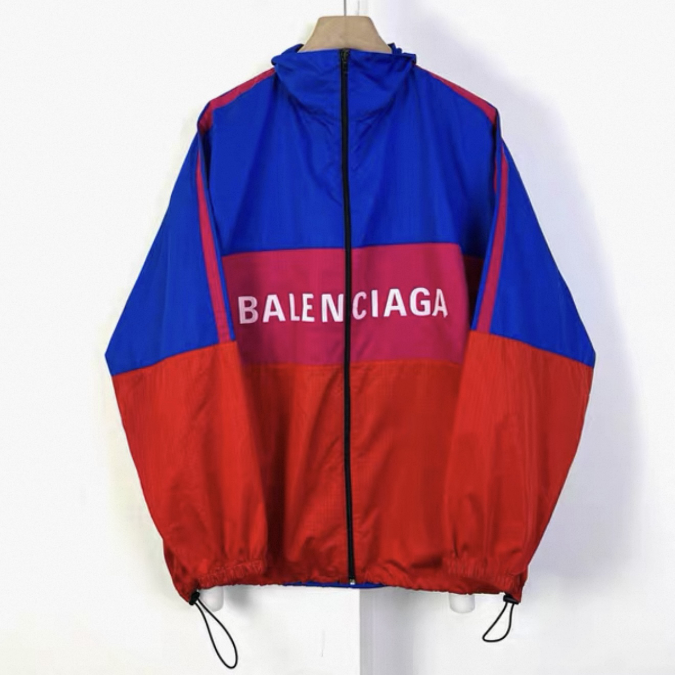 99新 Balenciaga/巴黎世家 红蓝粉拼接字母冲锋衣/34码/价13000