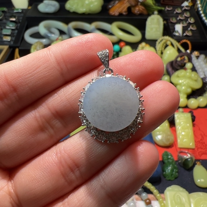 和田玉颈饰银S925镶嵌