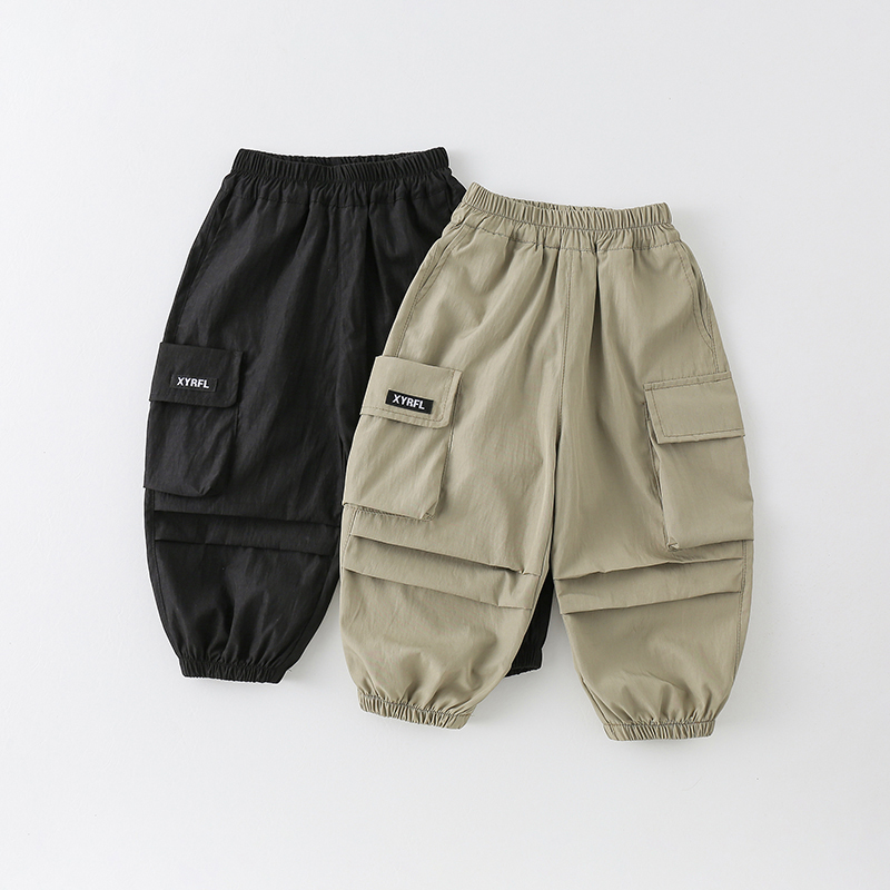 SCBEBE儿童工装裤2025春季新款男童时髦纯色大口袋捏折裤子CK022