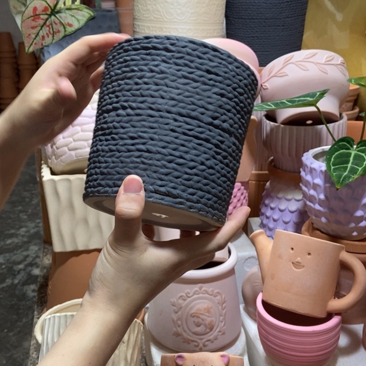 14×13黑色麻绳盆 粗陶1个