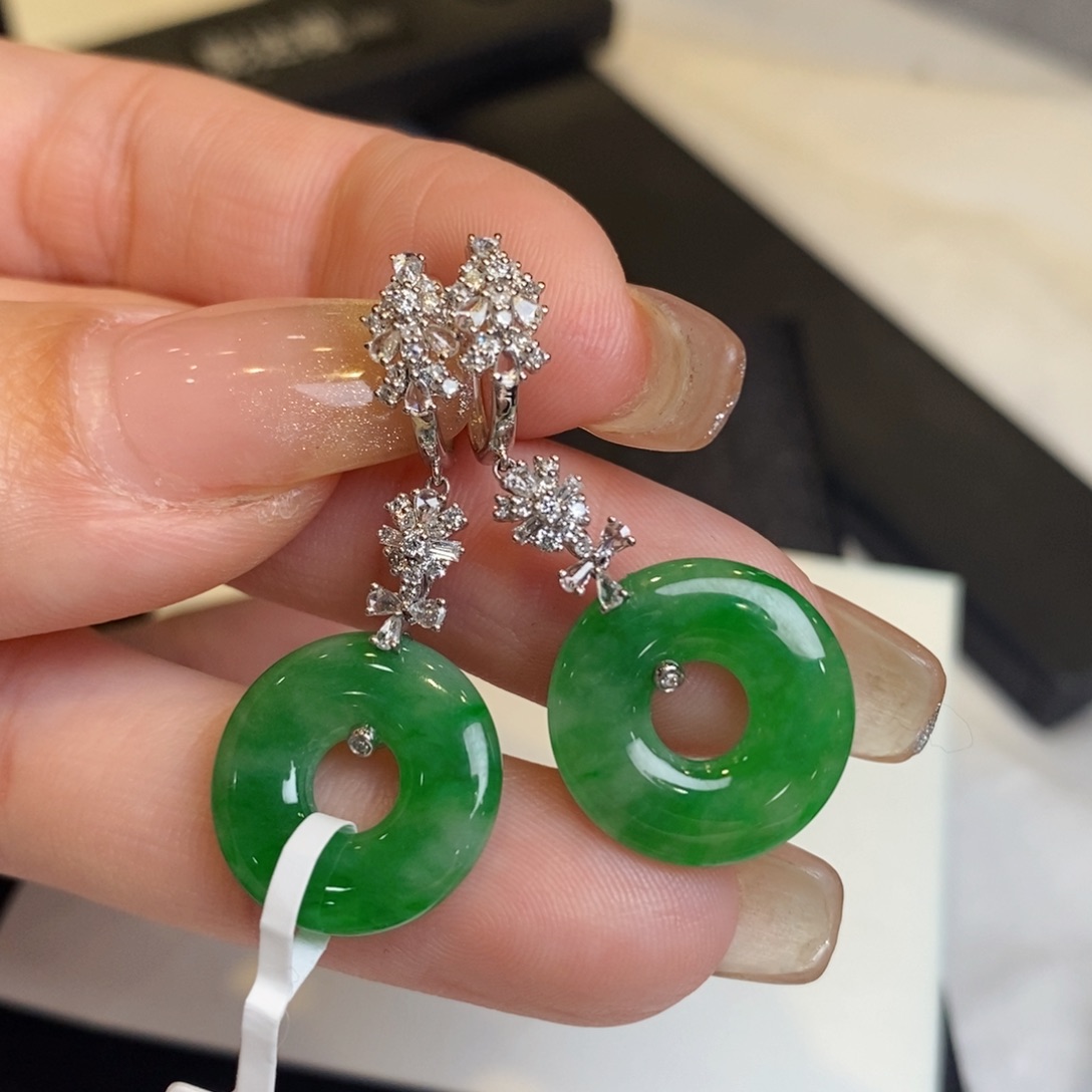 翡翠耳饰18K金镶嵌甜甜圈