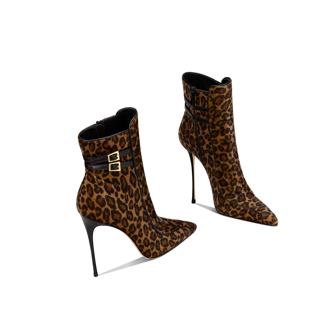 棕色豹纹绒面设计感短靴2025秋冬新款流行时髦尖头细跟高跟鞋女