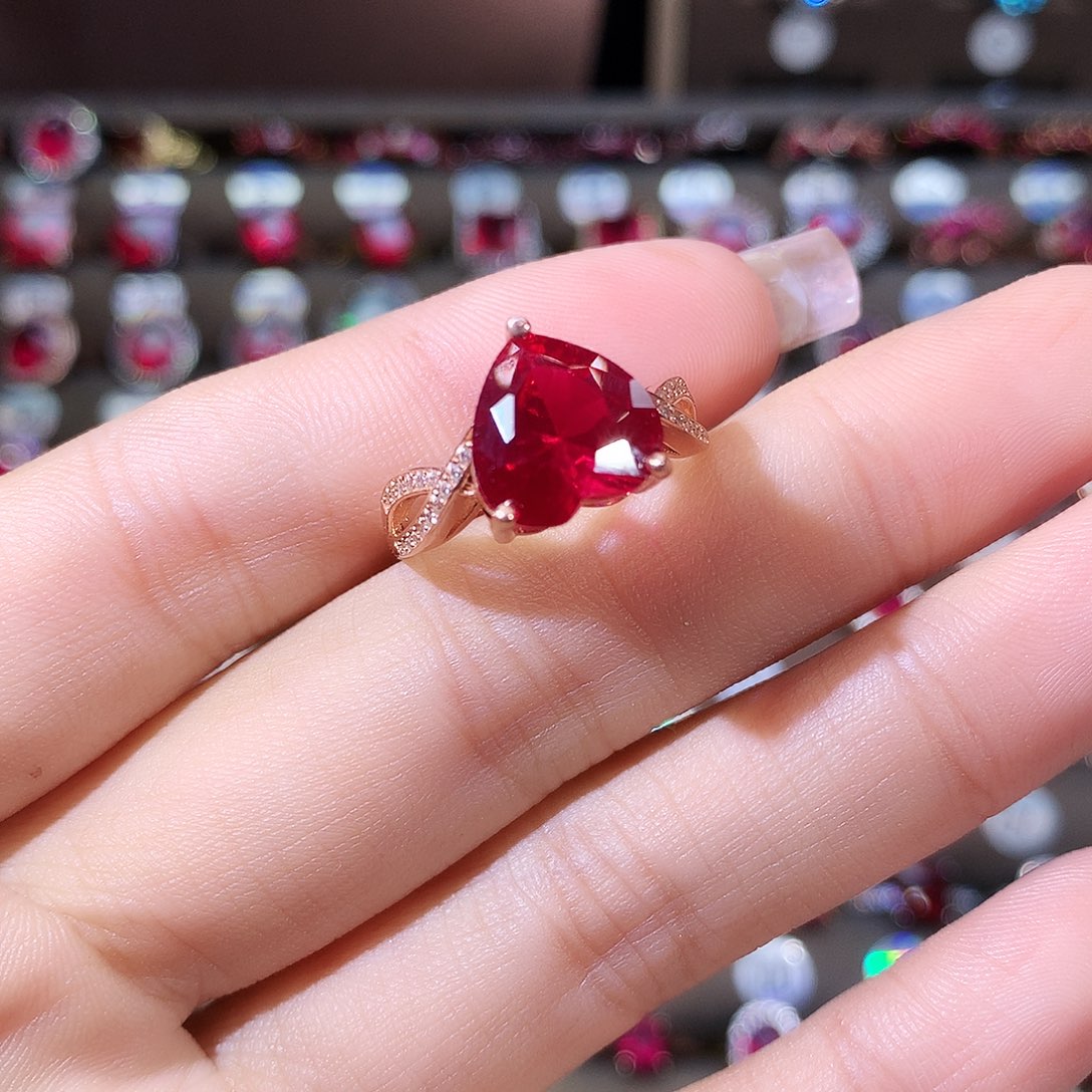 无925银鸽血红戒指玫瑰金