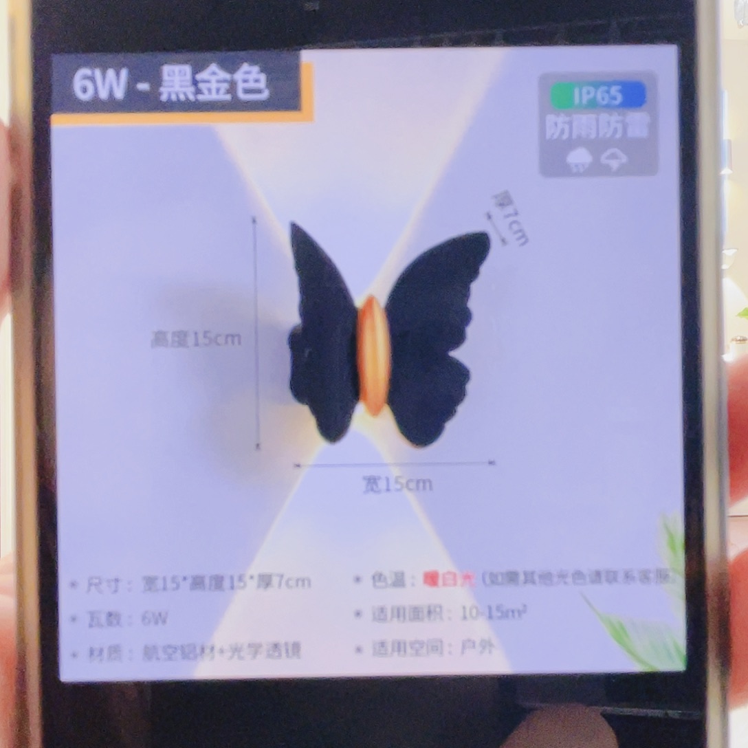 活**彩蝴蝶款两盏，六瓦黑色