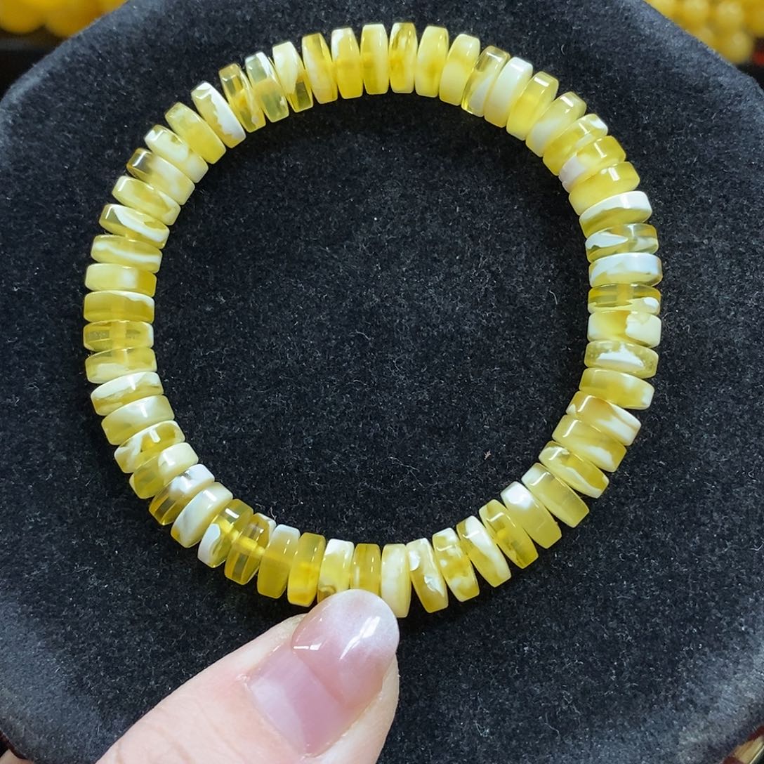 琥珀未镶嵌手串金白