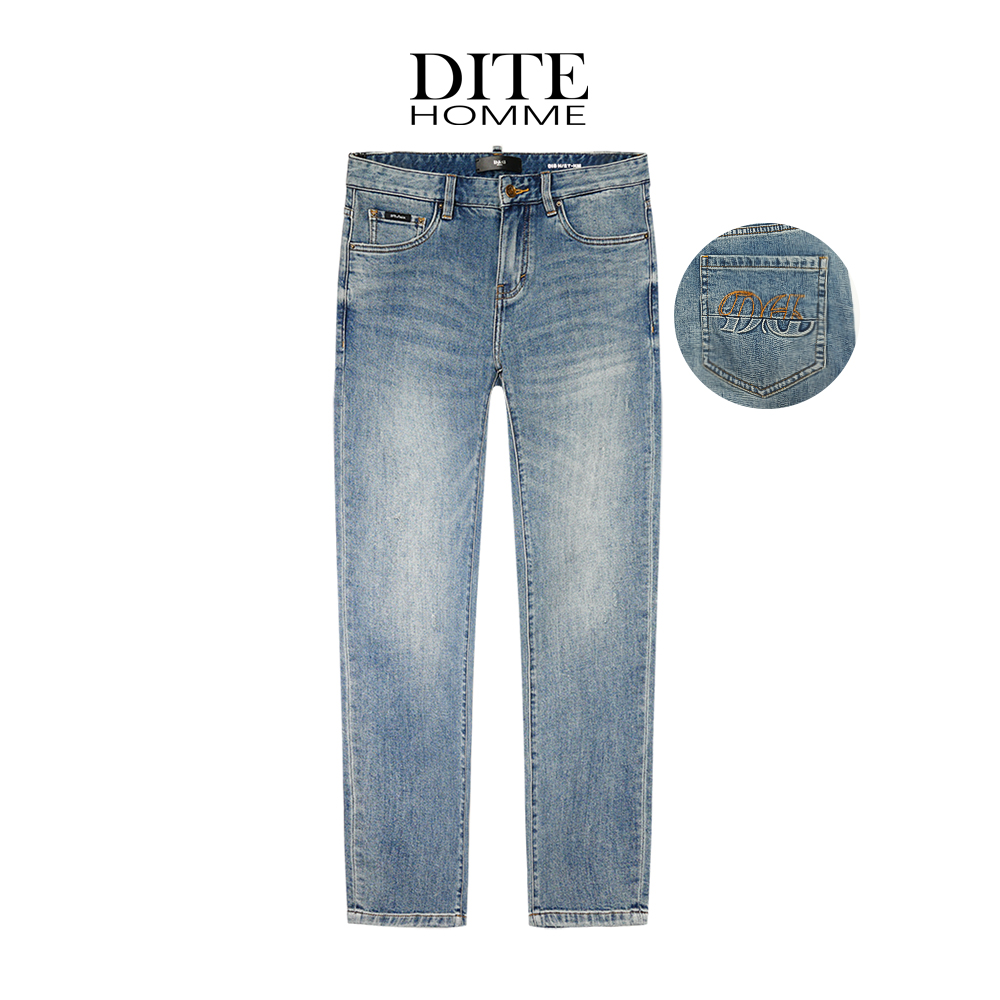 DITE男装 修身直筒刺绣牛仔裤25男款秋季休闲印花刺绣百搭牛仔裤