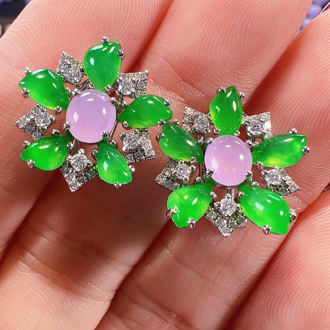 翡翠18K金镶嵌耳饰签收后24小时鉴赏期