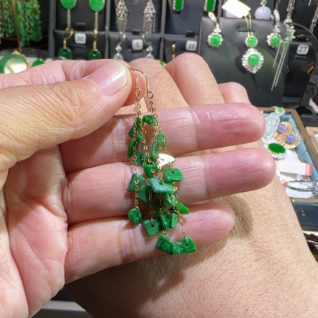 翡翠18K金镶嵌颈饰耳钩