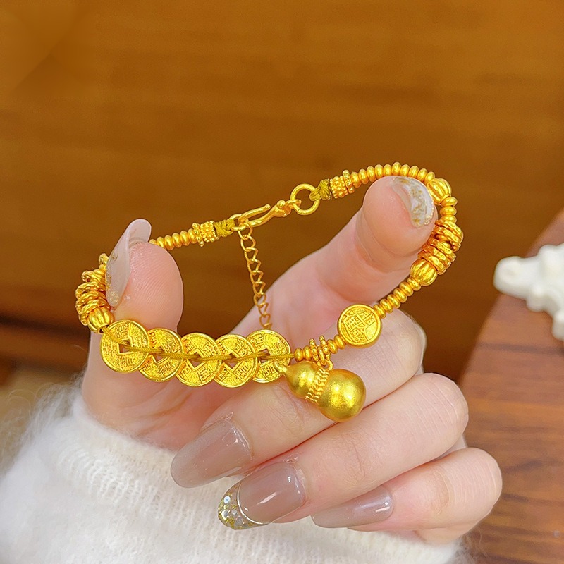 【矿金手工制作】五帝钱葫芦盘缠手链日进斗金南瓜珠福禄手串