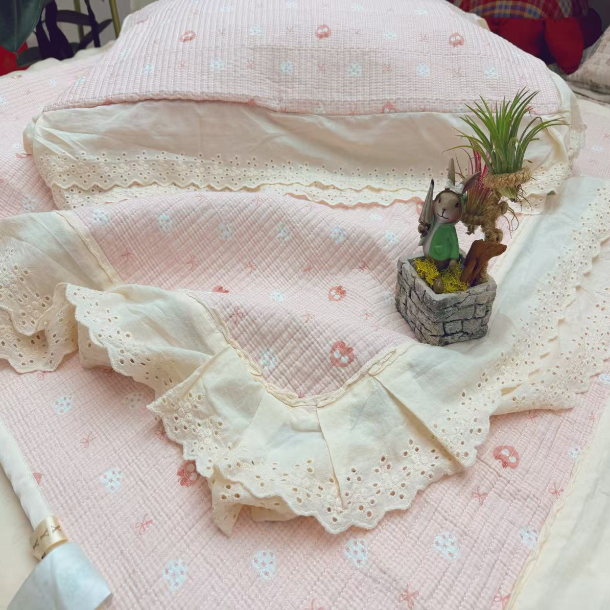 【HS韩尚经典韩系纯棉花边三件套】夹层棉花2025新品超柔软舒适绗缝