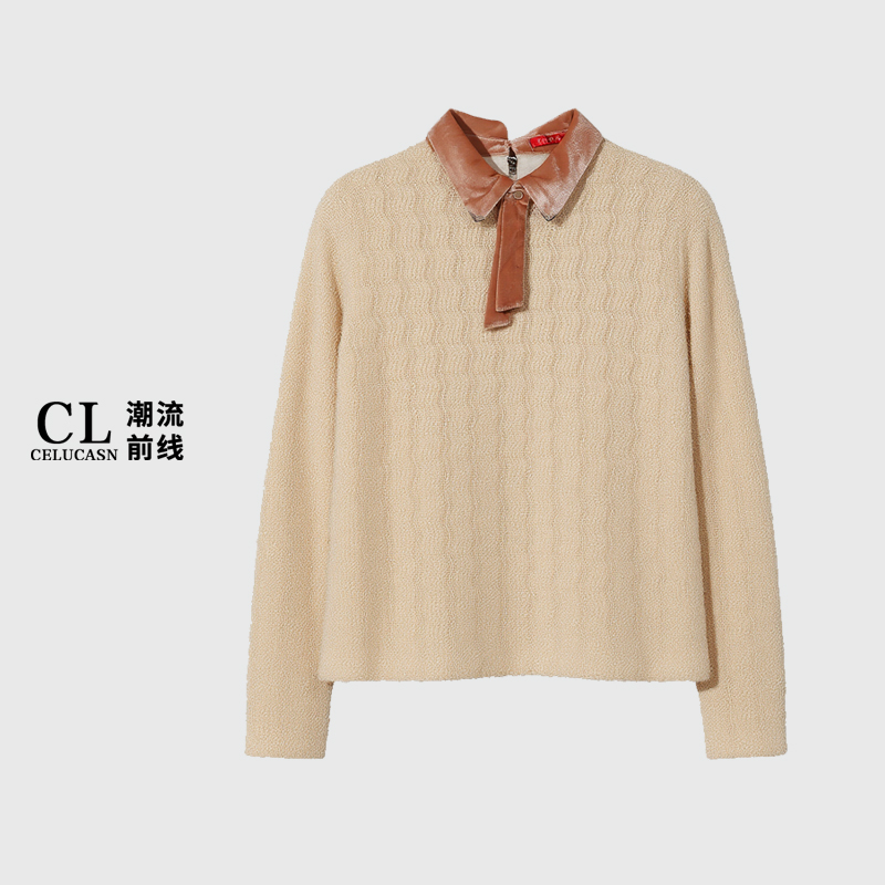 L4QO23144#冬季设计师毛针织衫套衫针织上衣女装翻领针织打底衫