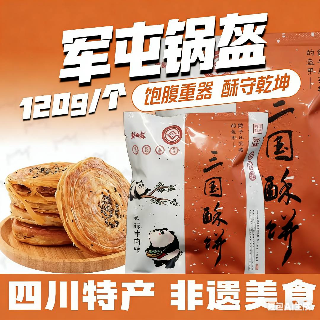 非遗技艺·彭叁盔四川成都正宗军屯锅盔120g/10个装地方特色小吃