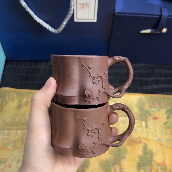 梅花杯 紫砂杯 两只