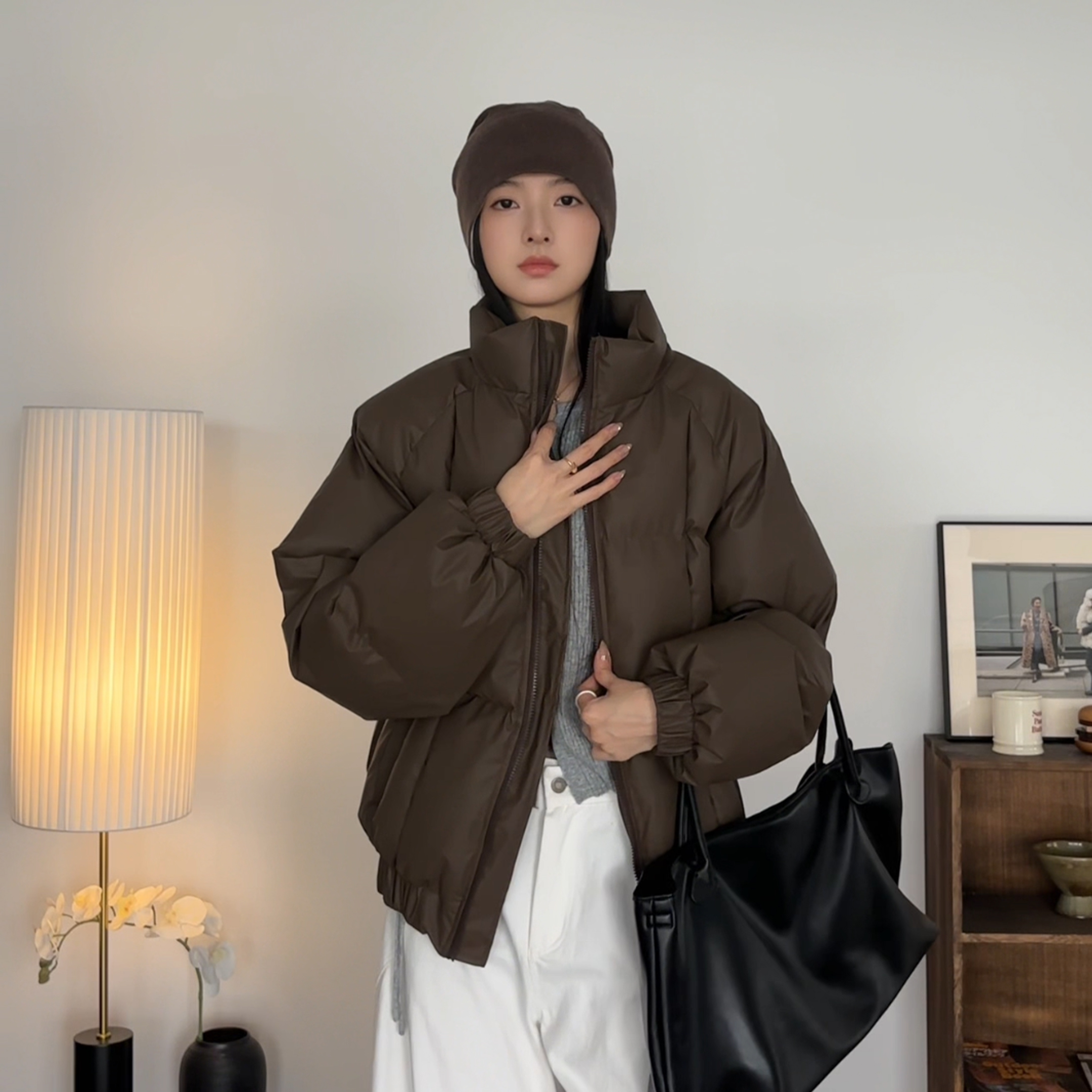 小ban  复古高级感栗子色加厚棉服冬cleanfit宽松面包服外套上衣