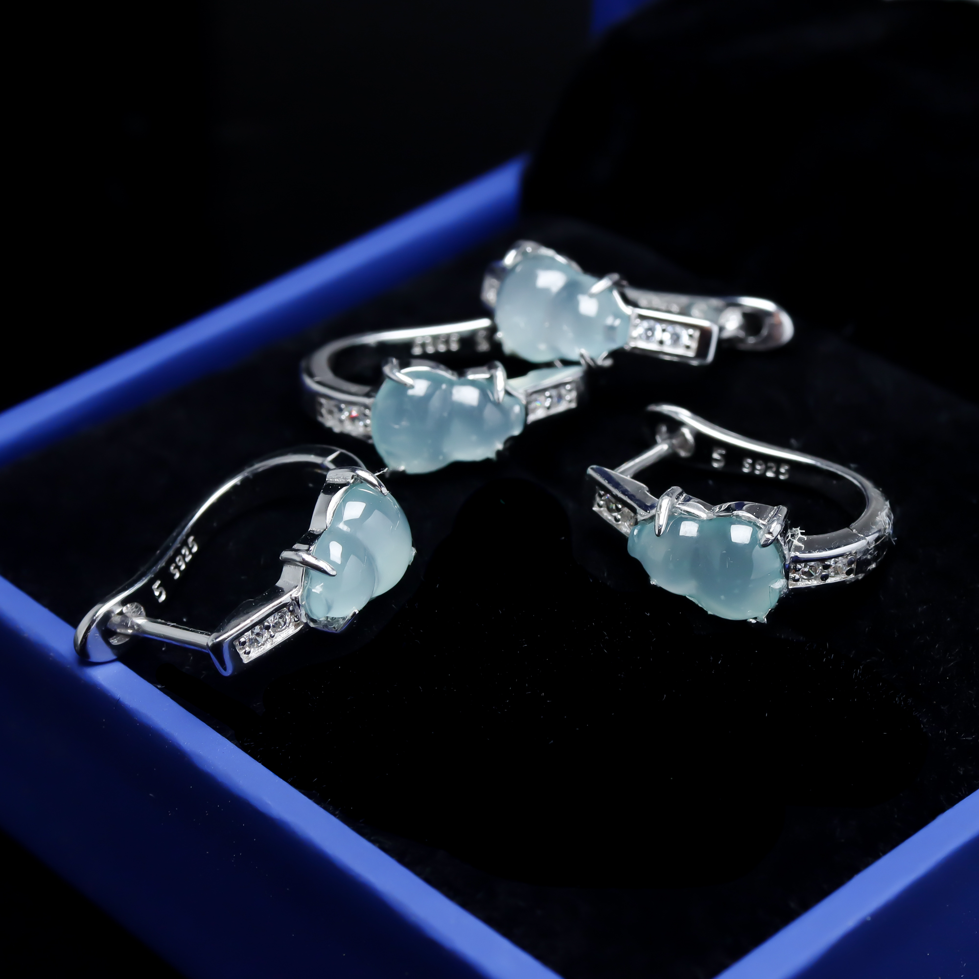 诗诗精选-天然A货翡翠925银镶冰葫芦耳包 CM7244款（多样性发一对）