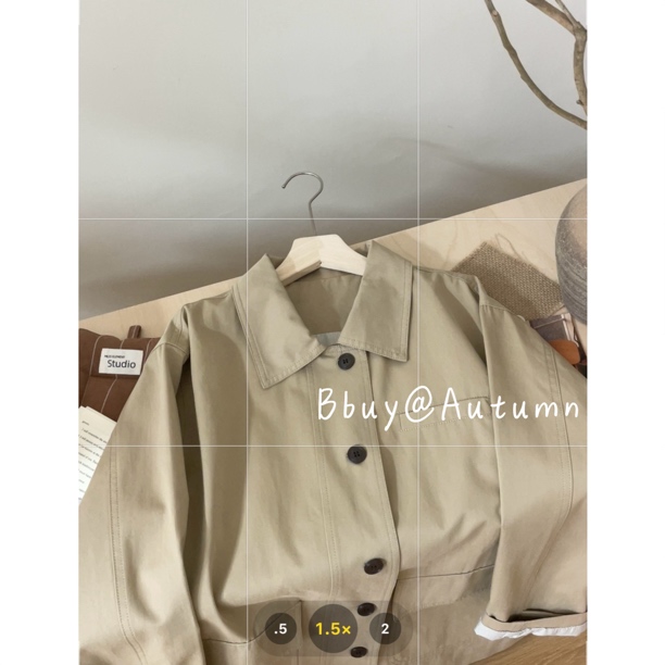 Bbuy 卡其/ 韩系气质翻领带里衬短款卡其色风衣