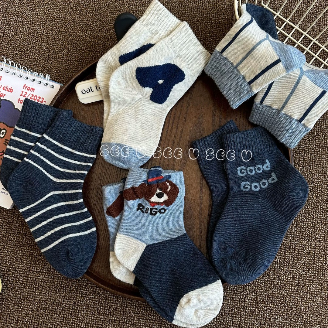 男童袜子袜春秋卡通动物款秋冬季小中大童女童宝宝中筒袜FJJ