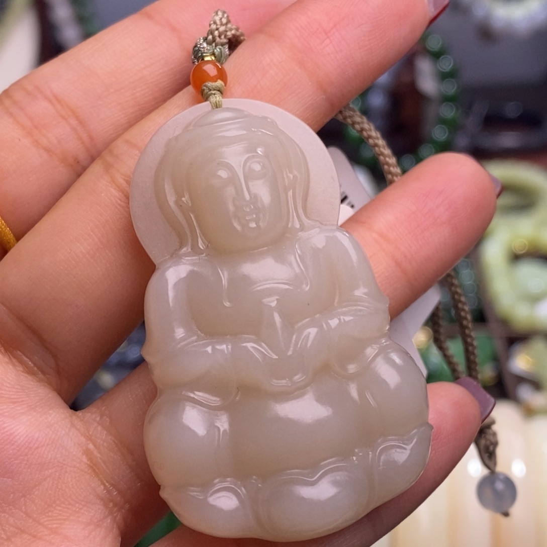 和田玉孤品补贴红粉特细料观音吊坠未镶嵌