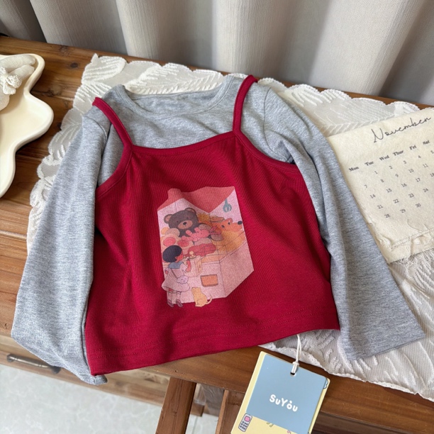 苏右 3062女童套装2025秋款两件套长袖T恤