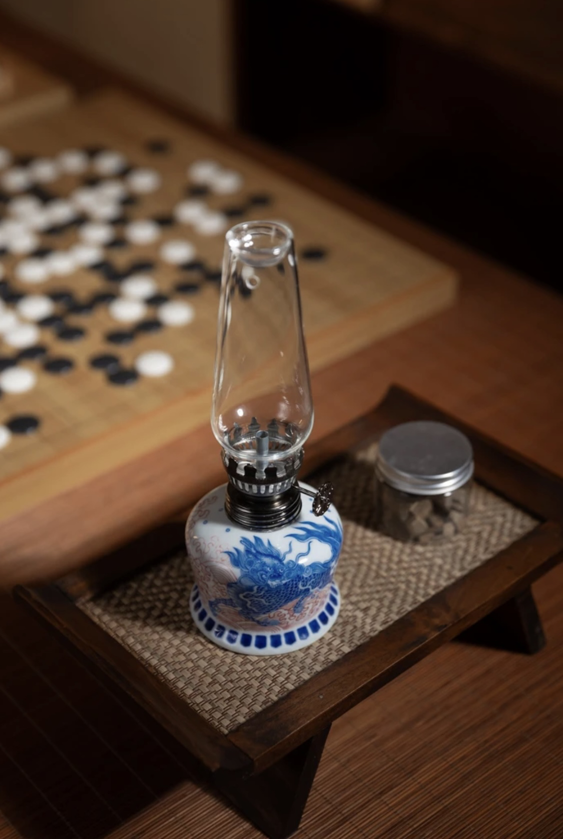 景德镇复古青花麒麟海水纹家用陶瓷香薰灯玻璃氛围灯中式茶室摆件