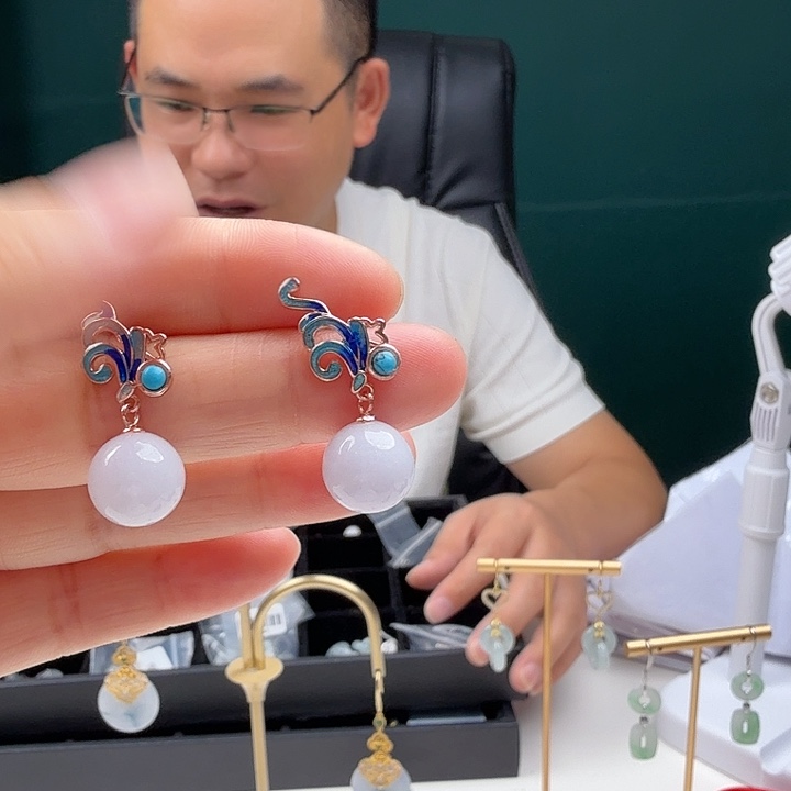 月****翡翠银S925镶嵌耳饰天然翡翠