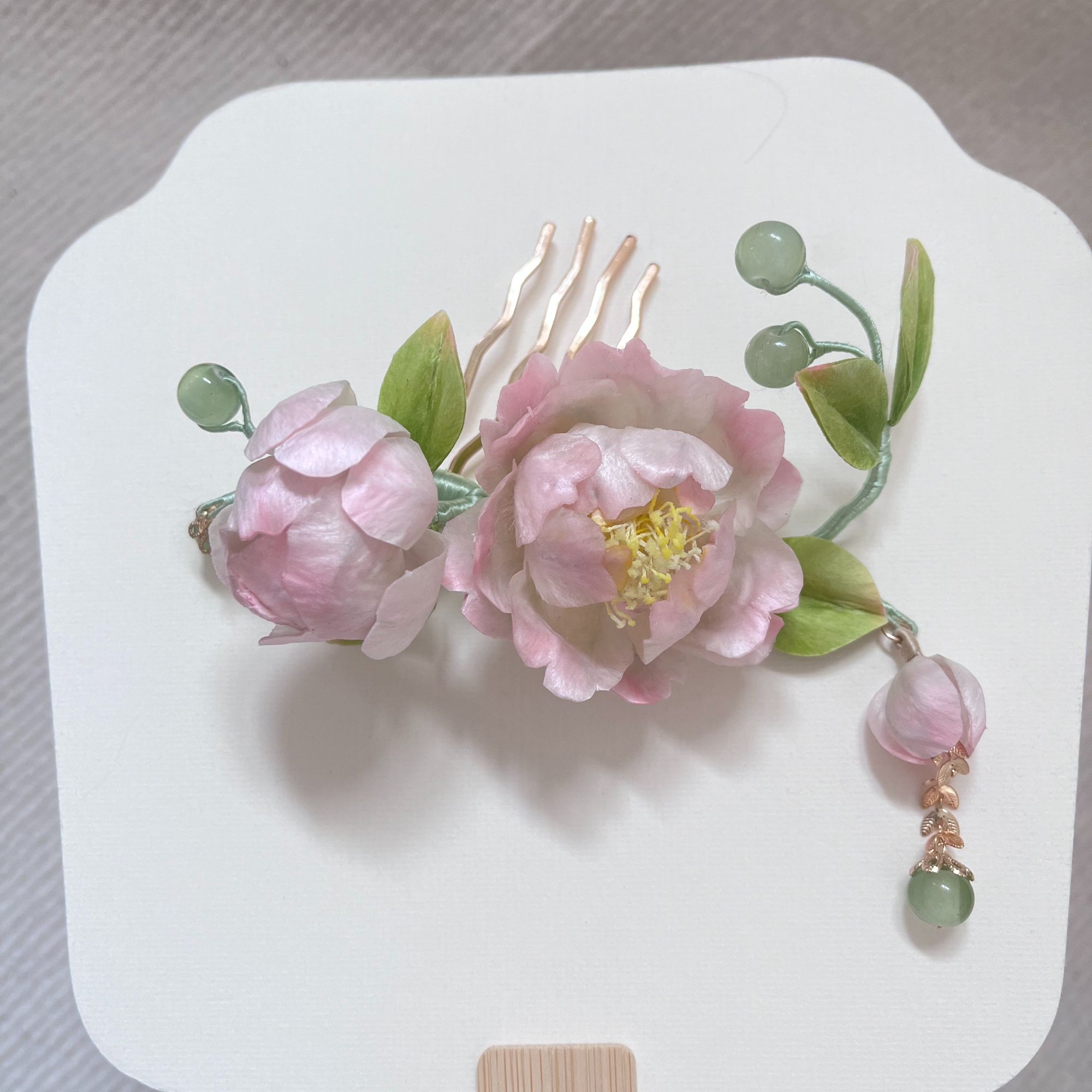 新中式【粉芍药】非遗古风桑蚕丝绒花花发夹鸭嘴夹日常百搭新中式