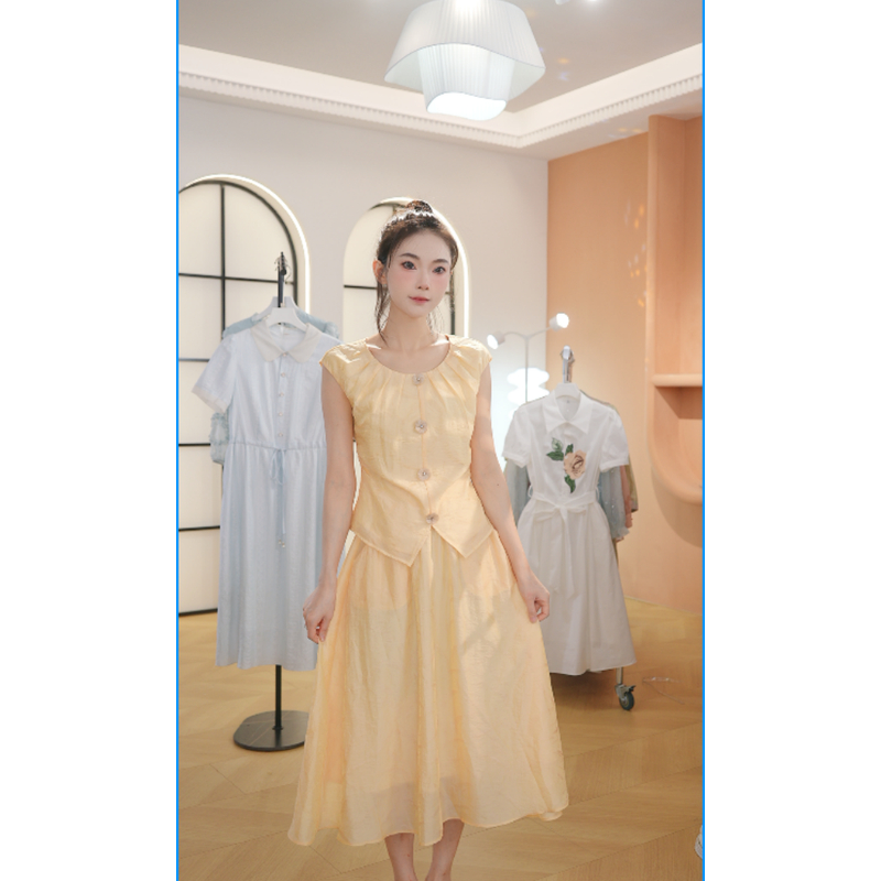 【送运费险】M1272 夏季新款两件套高档洋气新中式收腰显瘦连衣裙女