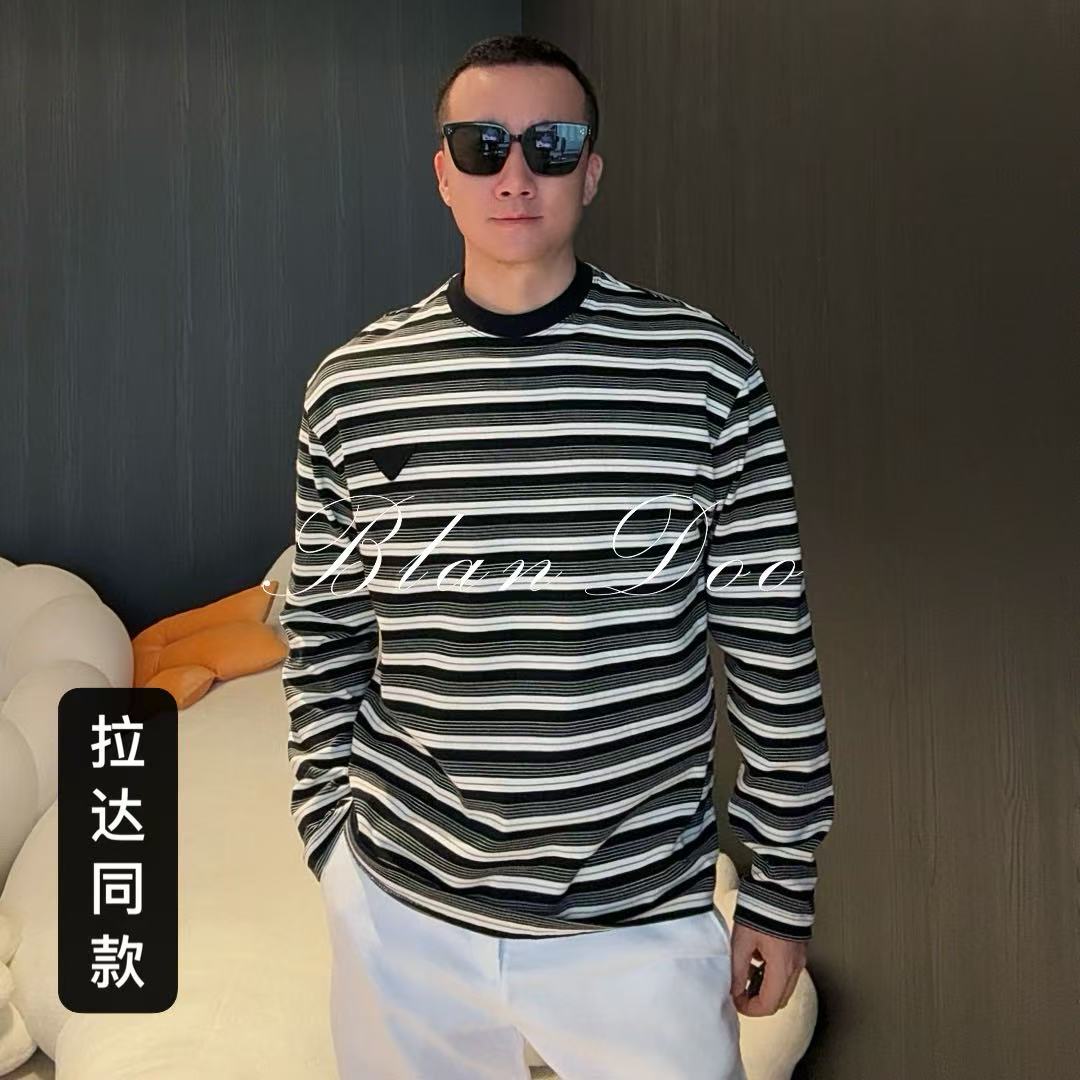 （秋款）BLANDOO  "条纹控” P*家经典三角标撞色纯棉长袖T恤3BD101