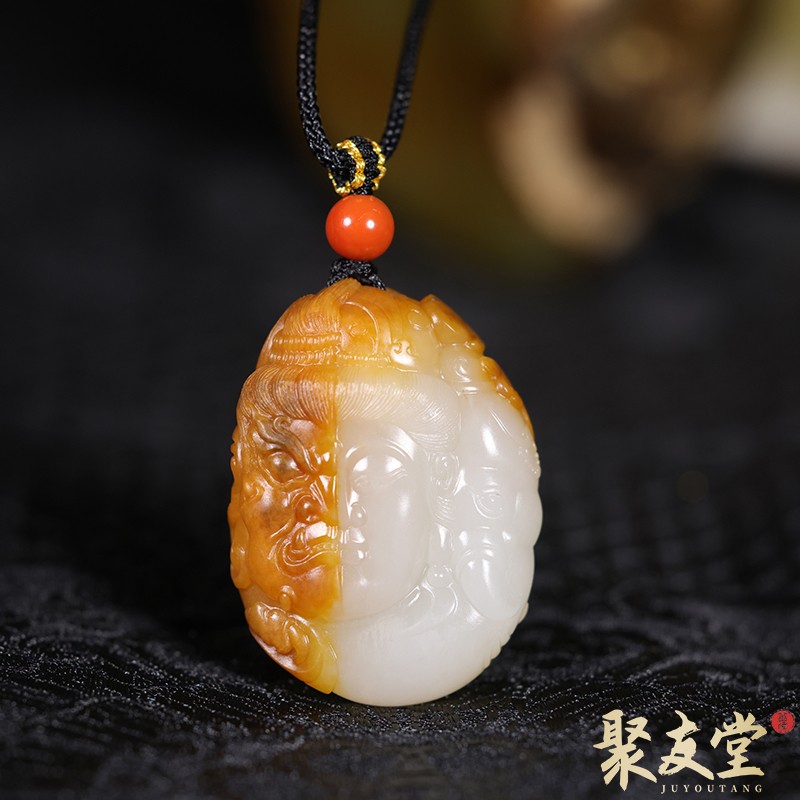 聚友堂王伟玉雕19.7克新疆和田玉籽料典藏黄沁白玉一念神魔观音