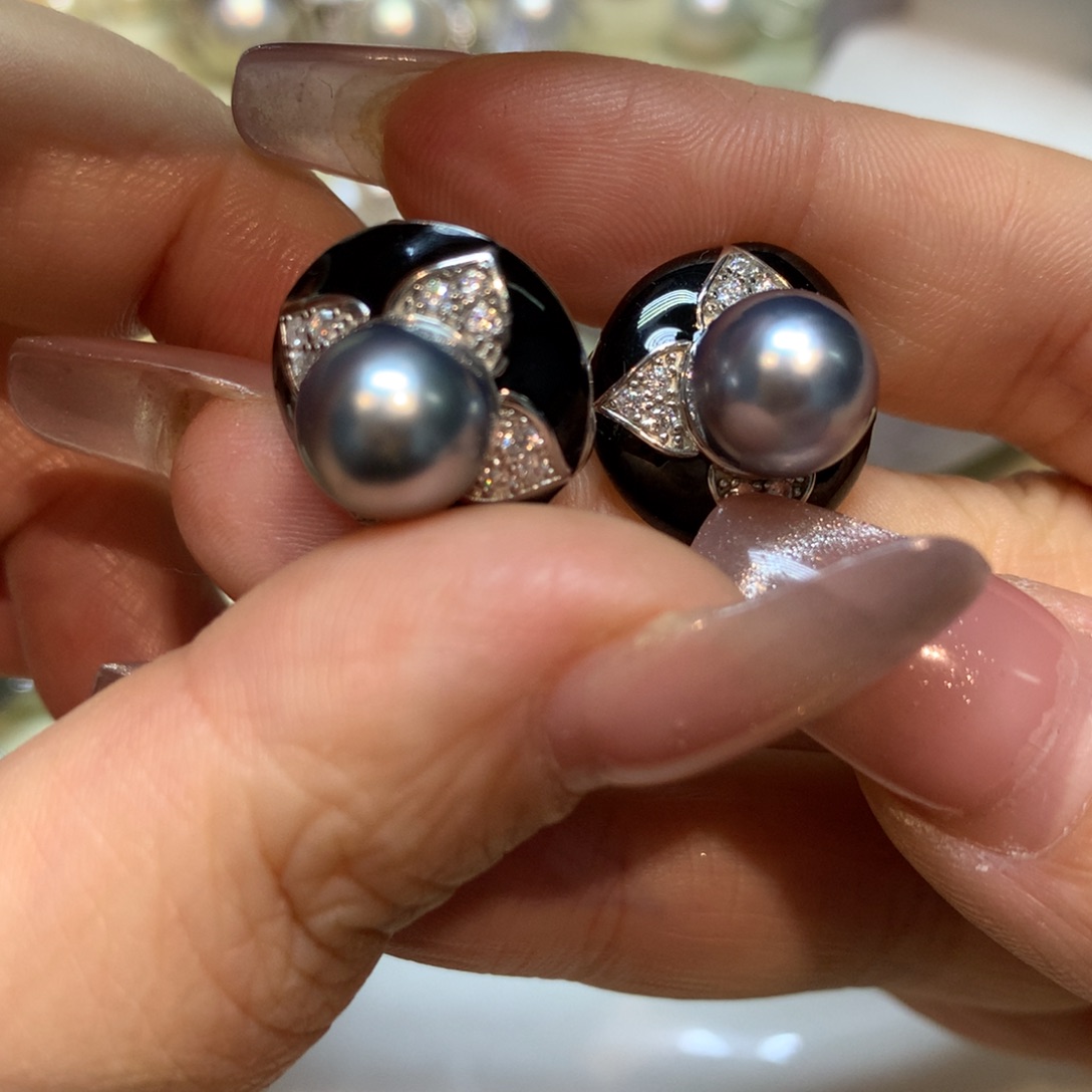 海水珍珠耳饰银S925镶嵌