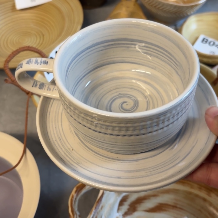 瓷咖啡杯螺纹一套微瑕