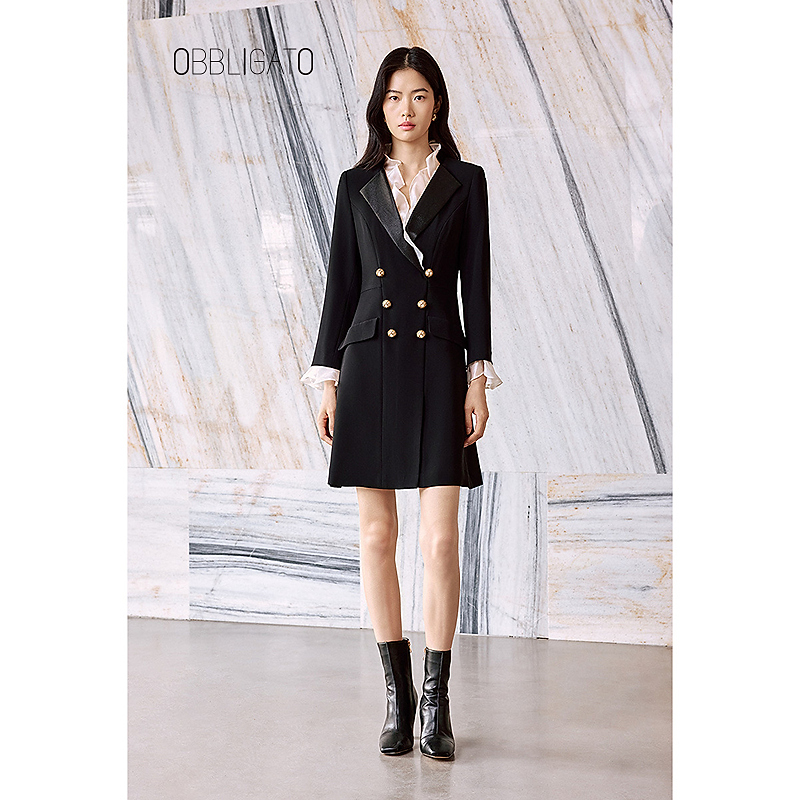 OBBLIGATO奥丽嘉朵早秋1C35305510流光纱拼接西装连衣裙