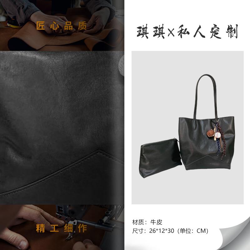 原创设计 油蜡皮高定托特包单肩女包 6811深墨绿