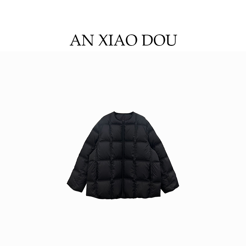 安小豆【廓形小方块圆领羽绒服】冬季新款90白鸭绒外套