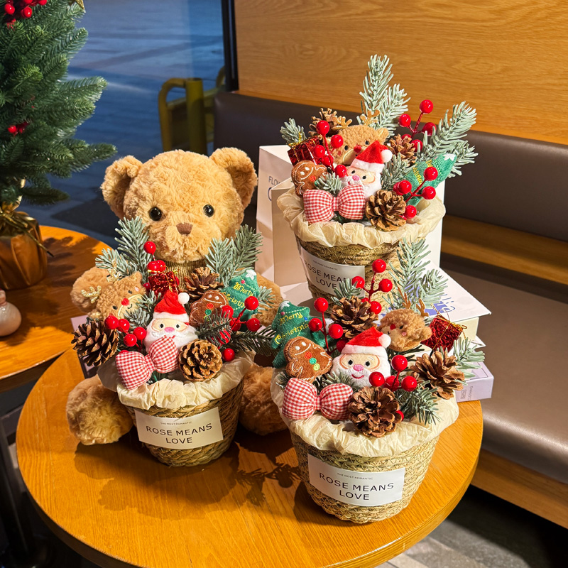 圣诞节礼物抱抱桶小熊麋鹿玩偶花束送女朋友女生儿童闺蜜创意礼品