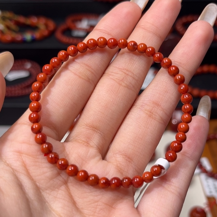 南红玛瑙未镶嵌手链满肉柿子红火焰4mm小米珠