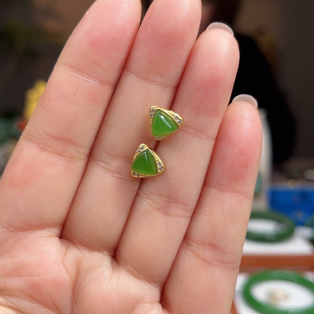 和田玉耳饰银S925镶嵌