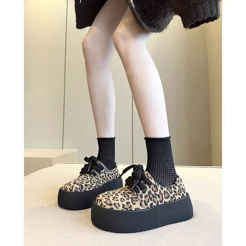 丑萌大头面包鞋女冬季新款豹纹舒适增高休闲鞋板鞋 7543