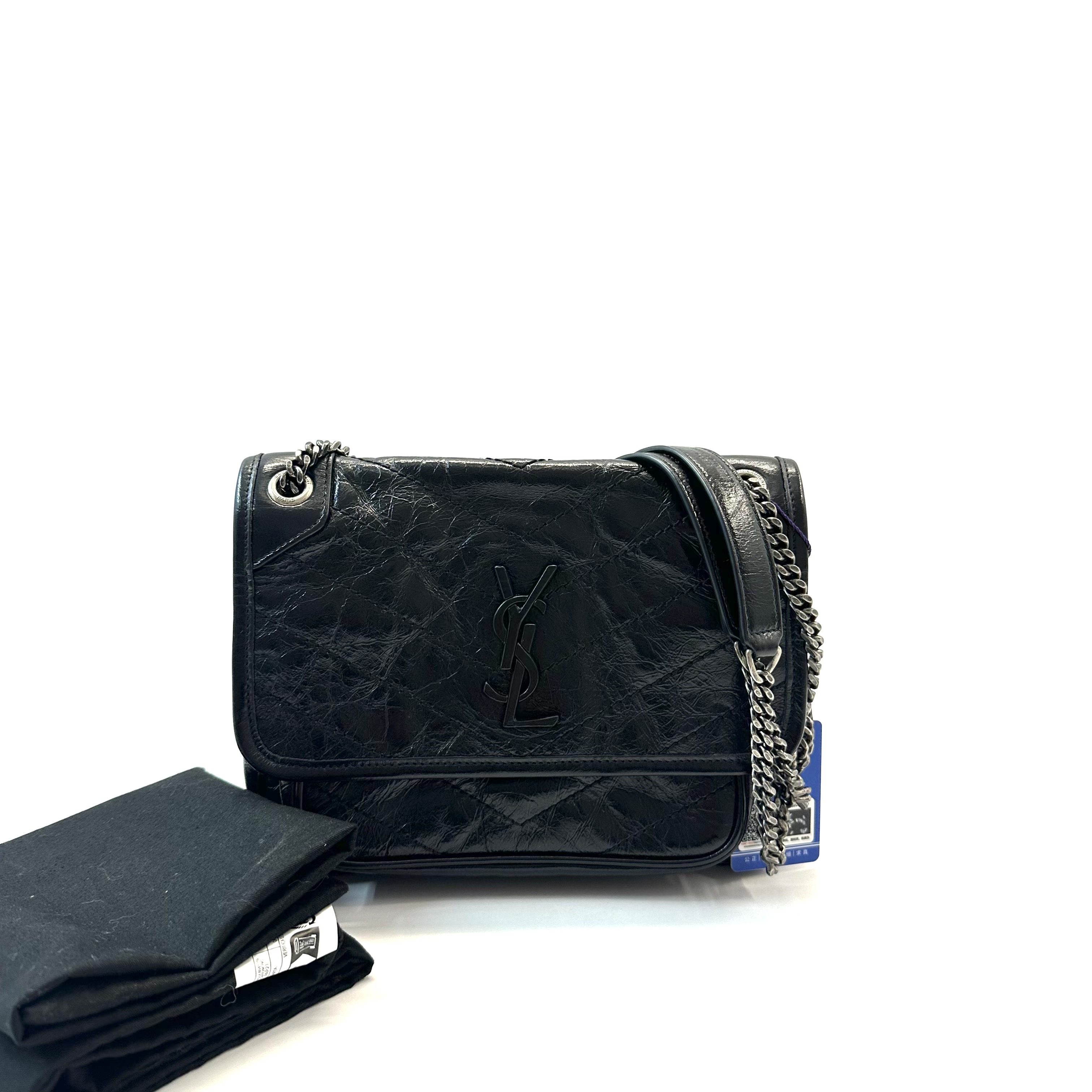 95新 YSL/圣罗兰 98新 niki 黑色缝绗D扣链条包 小号